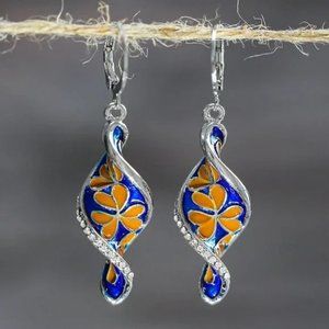 Bohemian Spiral Enamel Dangle Earrings - Floral Pattern Drop Earring